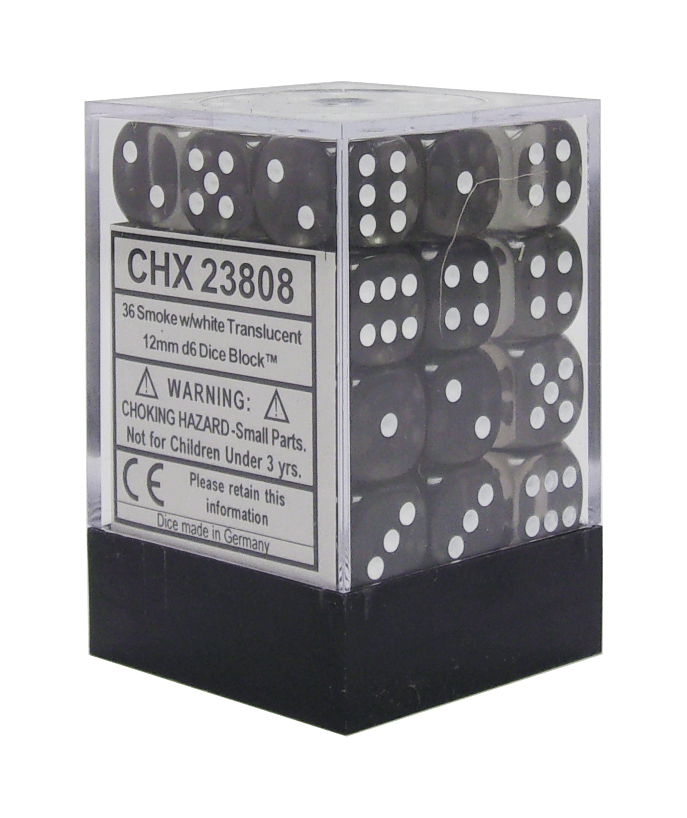 CHESSEX 23808 Translucent 12mm d6 Smoke/white Dice Blockâ„¢ 36 dice