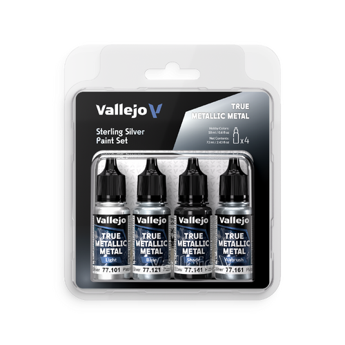 Vallejo True Metallic Metal Sterling Silver - 4 Colour Paint Set - Preorder 02/2026
