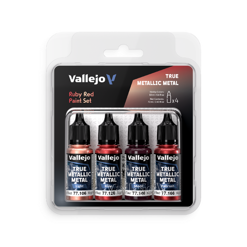 Vallejo True Metallic Metal Ruby Red - 4 Colour Paint Set - Preorder 02/2026