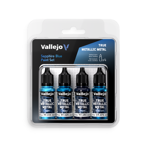 Vallejo True Metallic Metal Sapphire Blue - 4 Colour Paint Set - Preorder 02/2026