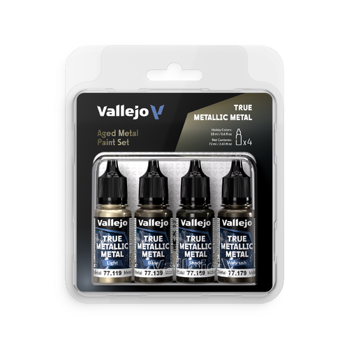 Vallejo True Metallic Metal Aged Metal - 4 Colour Paint Set - Preorder 02/2026