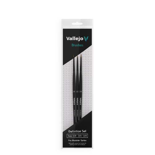 Vallejo Hobby Brushes: Pro Modeler Definition Set - Natural Hair (Sizes 4/0, 3/0 & 2/0)