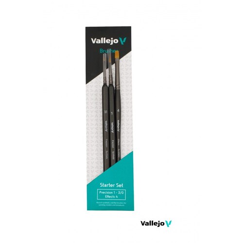 Vallejo Starter Set (Sizes 3/0, 1 Triangular Handle & Flat No. 4) Paint Brush Set
