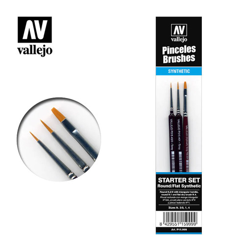 Vallejo Starter Set (3 Pcs.) Round No.S 1 Y 3/0-Flat No.4 Paint Brush Set [P15999]