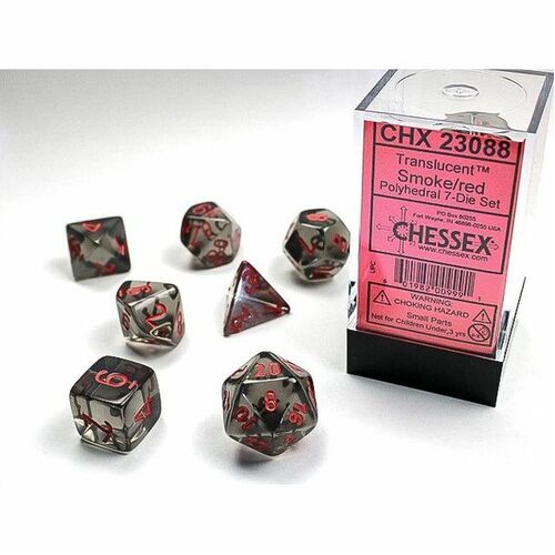 Polyhedral 7-Die Set Translucent Smoke/Red 