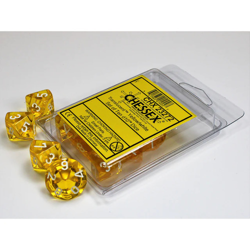 Chessex Dice Sets: Yellow/white Translucent D10 Set (10)