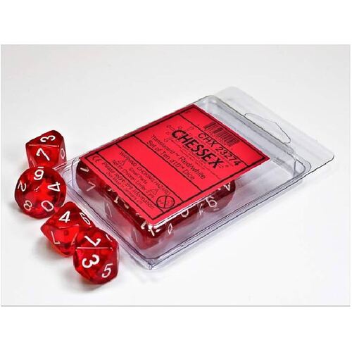 Chessex Dice Sets: Red/white Translucent D10 Set (10)