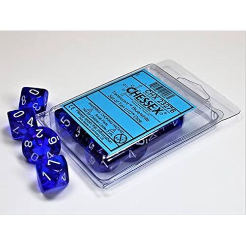 Chessex Dice Sets: Blue/white Translucent D10 Set (10)