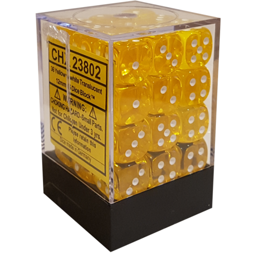 Dice Sets: Yellow/White Translucent 12mm d6 (36)