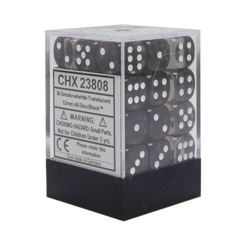 Chessex Dice Sets: Smoke/White Translucent 12mm d6 (36)
