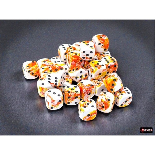Chessex Brush Sunrise/black 12mm d6 Dice Block (36 dice)