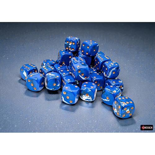 Chessex Brush Wavebreak/gold 12mm d6 Dice Block (36 dice)