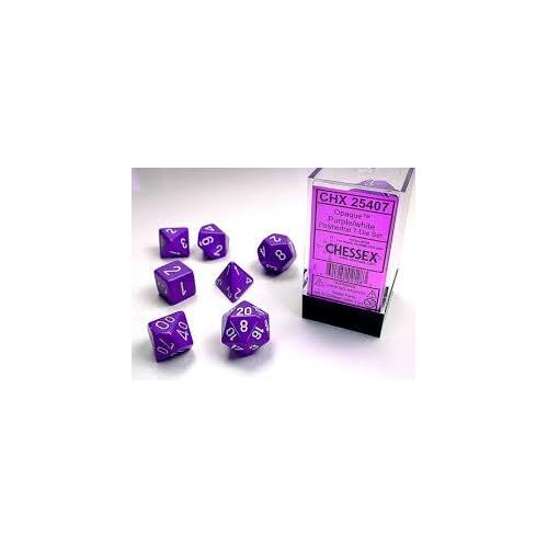 Opaque Polyhedral Purple/white 7-Die Set