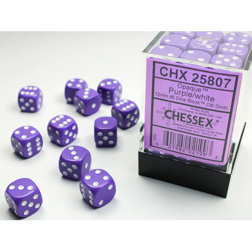 Opaque 12mm d6 Purple/White Dice Block™ (36 dice)