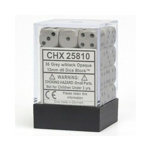 Chessex Dice Sets: Dark Grey/Black Opaque 12mm d6 (36)