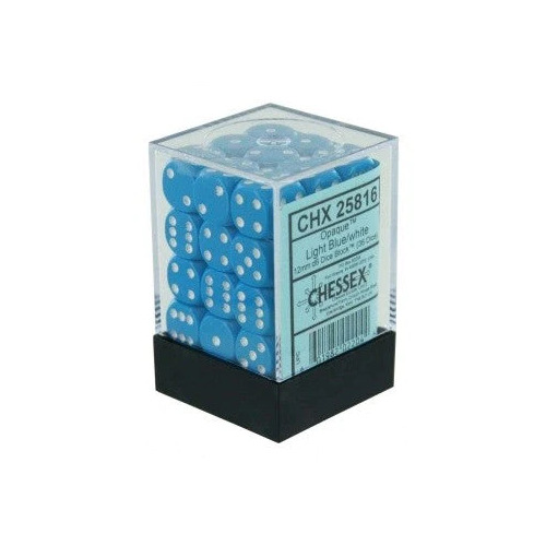  Opaque 12mm d6 Light Blue/white Dice Block™ (36 dice)