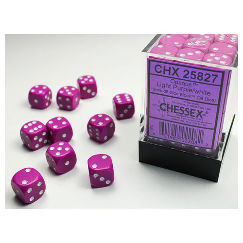  Opaque 12mm d6 Light Purple/white Dice Block™ (36 dice)