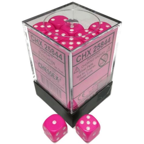 Pink/White Opaque 12mm D6 (36)