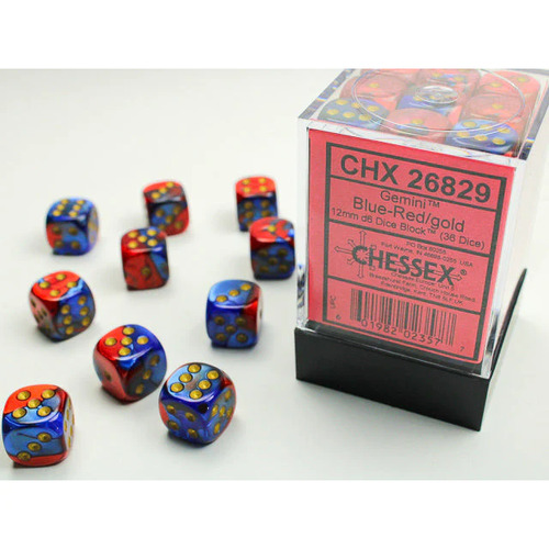 Chessex Dice Sets: Blue-Red/Gold Gemini 12mm d6 (36)