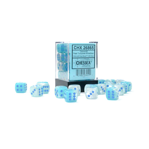  Gemini® 12mm d6 Pearl Turquoise-White/blue Luminary™ Dice Block™ (36 dice)