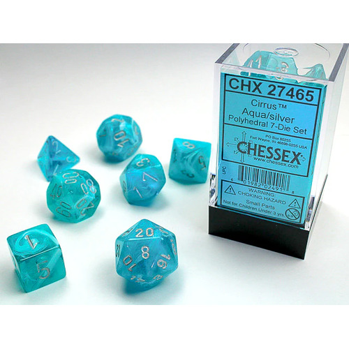 Chessex Dice Sets: Aqua/Silver Cirrus Polyhedral 7-Die Set