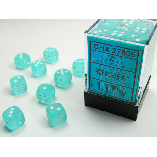 Frosted 12mm d6 Teal/White Dice Block™ (36 dice)