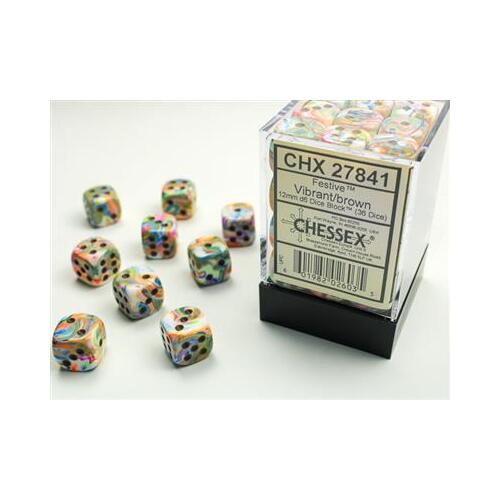 Festive® 12mm d6 Vibrant/Brown Dice Block™ (36 dice)