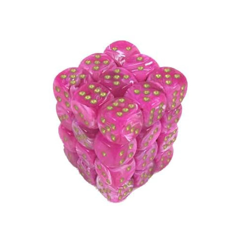 Chessex Dice Sets: Vortex Pink w/Gold 12mm d6 (36) (Discontinued)