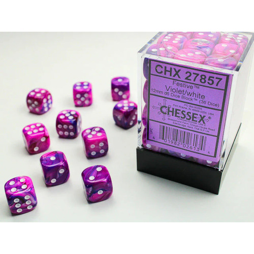 Festive® 12mm d6 Violet/White Dice Block™ (36 dice)