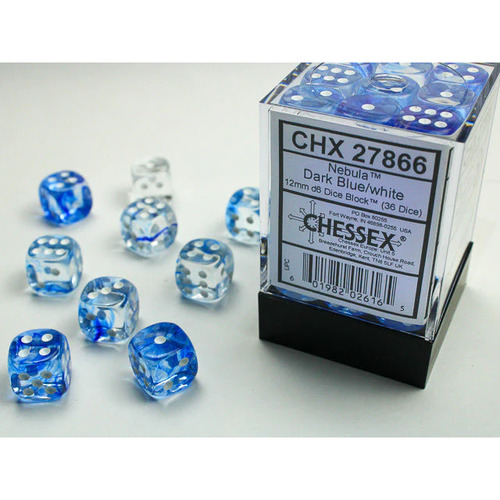 Nebula® 12mm d6 Dark Blue/White Dice Block™ (36 dice)