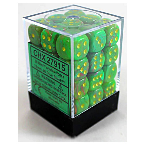 Chessex: Vortex 12mm d6 Slime/yellow Dice Block (36 dice)
