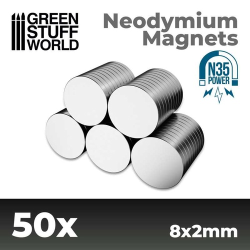 Green Stuff World: Neodymium Magnets 8x2mm - SET x50 (N35) 