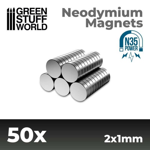 Green Stuff World: Neodymium Magnets 2x1mm - SET x50 (N35) 