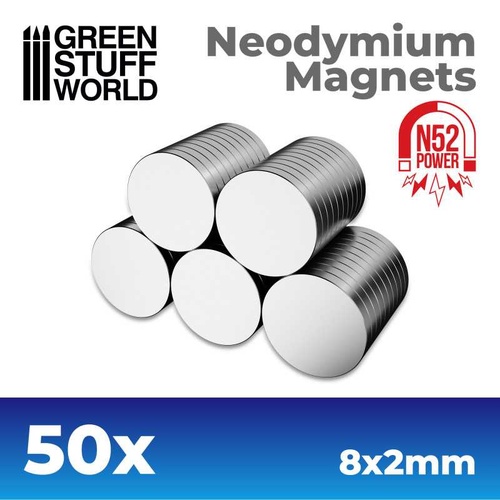 Green Stuff World: Neodymium Magnets 8x2mm - SET x50 (N52) 