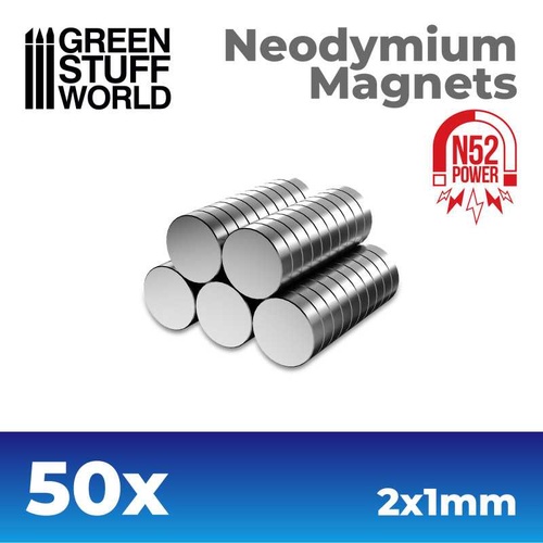 Green Stuff World: Neodymium Magnets 2x1mm - SET x50 (N52) 
