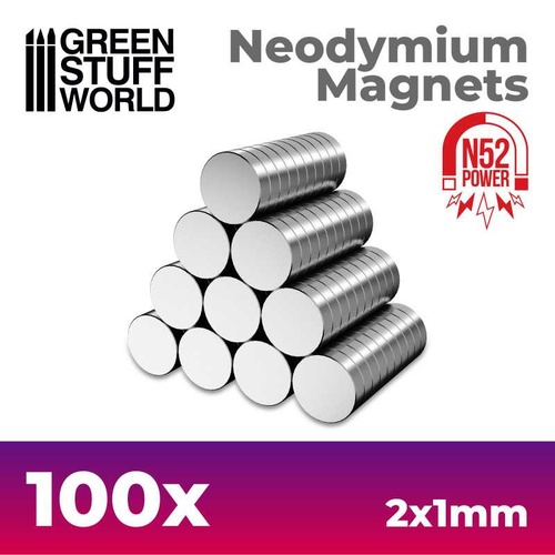 Green Stuff World: Neodymium Magnets 2x1mm - SET x100 (N52) 