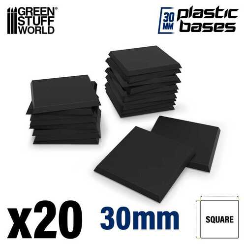 Green Stuff World Black Plastic Bases - Square 30 mm PACKx20