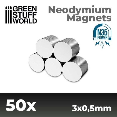 Green Stuff World: Neodymium Magnets 3x0,5mm - SET x50 (N35) 