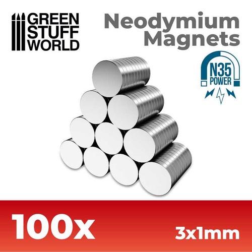 Green Stuff World: Neodymium Magnets 3x1mm - SET x100 (N35) 