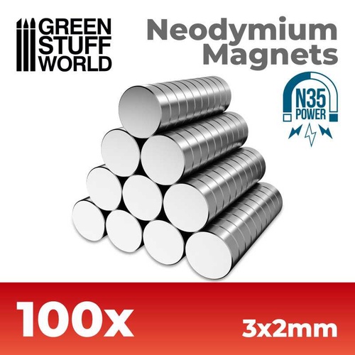 Green Stuff World: Neodymium Magnets 3x2mm - SET x100 (N35) 