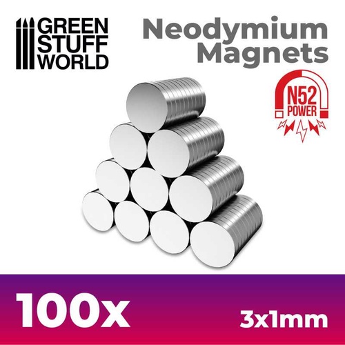 Green Stuff World: Neodymium Magnets 3x1mm - SET x100 (N52)