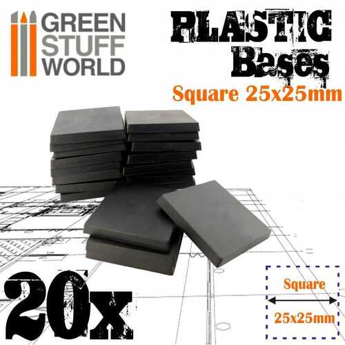 Green Stuff World Plastic Square Bases 25mm - PACKx20