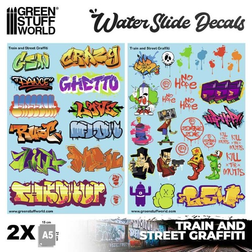 Green Stuff World - Waterslide Decals - Train and Graffiti Mix