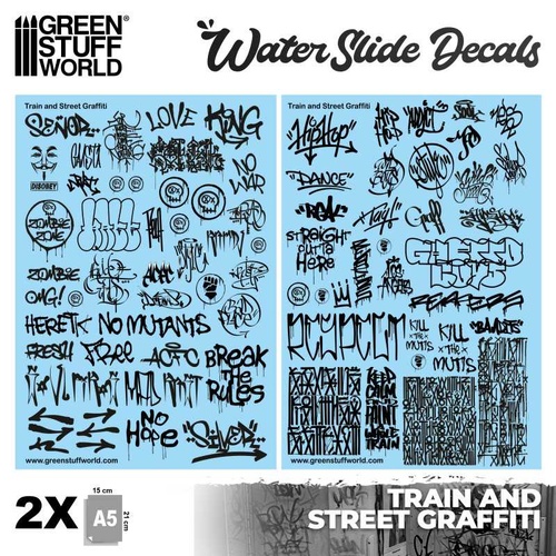Green Stuff World - Waterslide Decals - Train and Graffiti Mix - Black