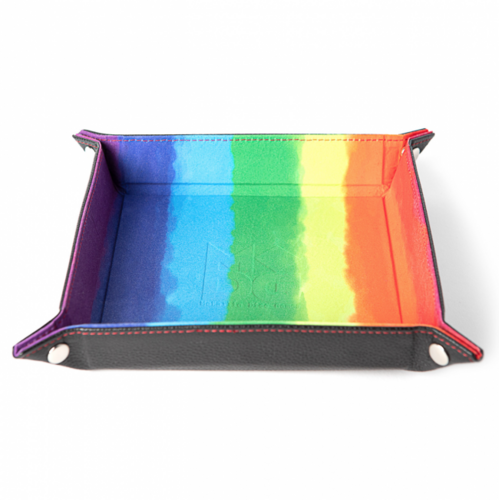  Fold Up Velvet Dice Tray w/ PU Leather Backing: Watercolor Rainbow 
